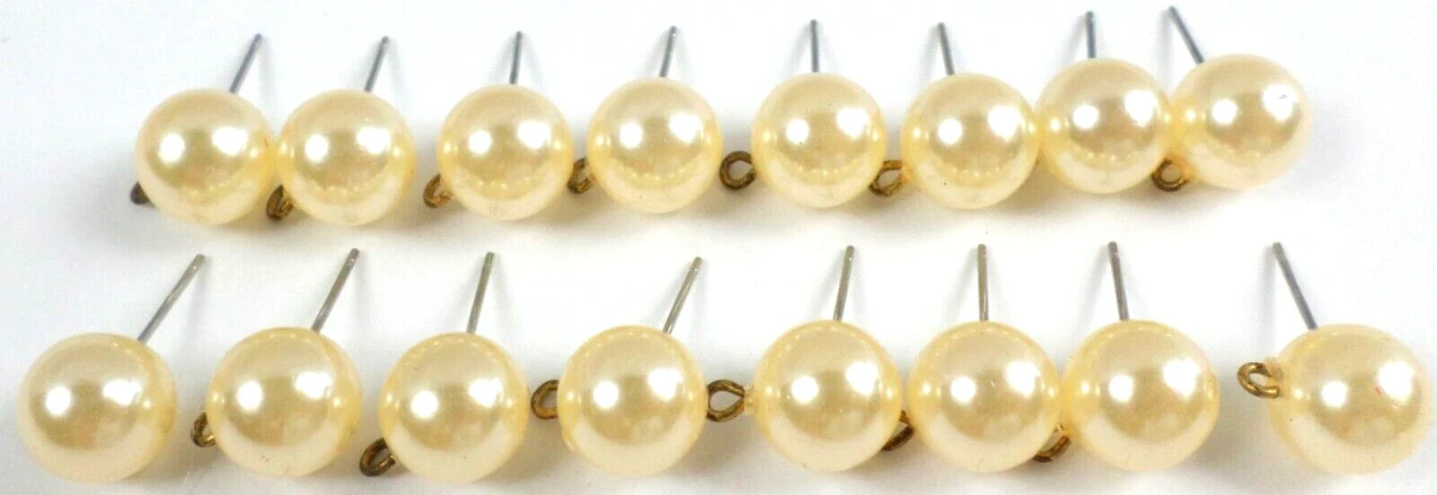 16 - Vintage 8 Pairs Champagne Faux 10mm Pearl Earrings w/Hooks/Loops Connectors
