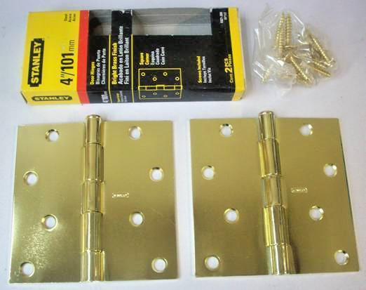 12PK Stanley 4" Bright Brass Square Corners Residential Door Hinges S821-280