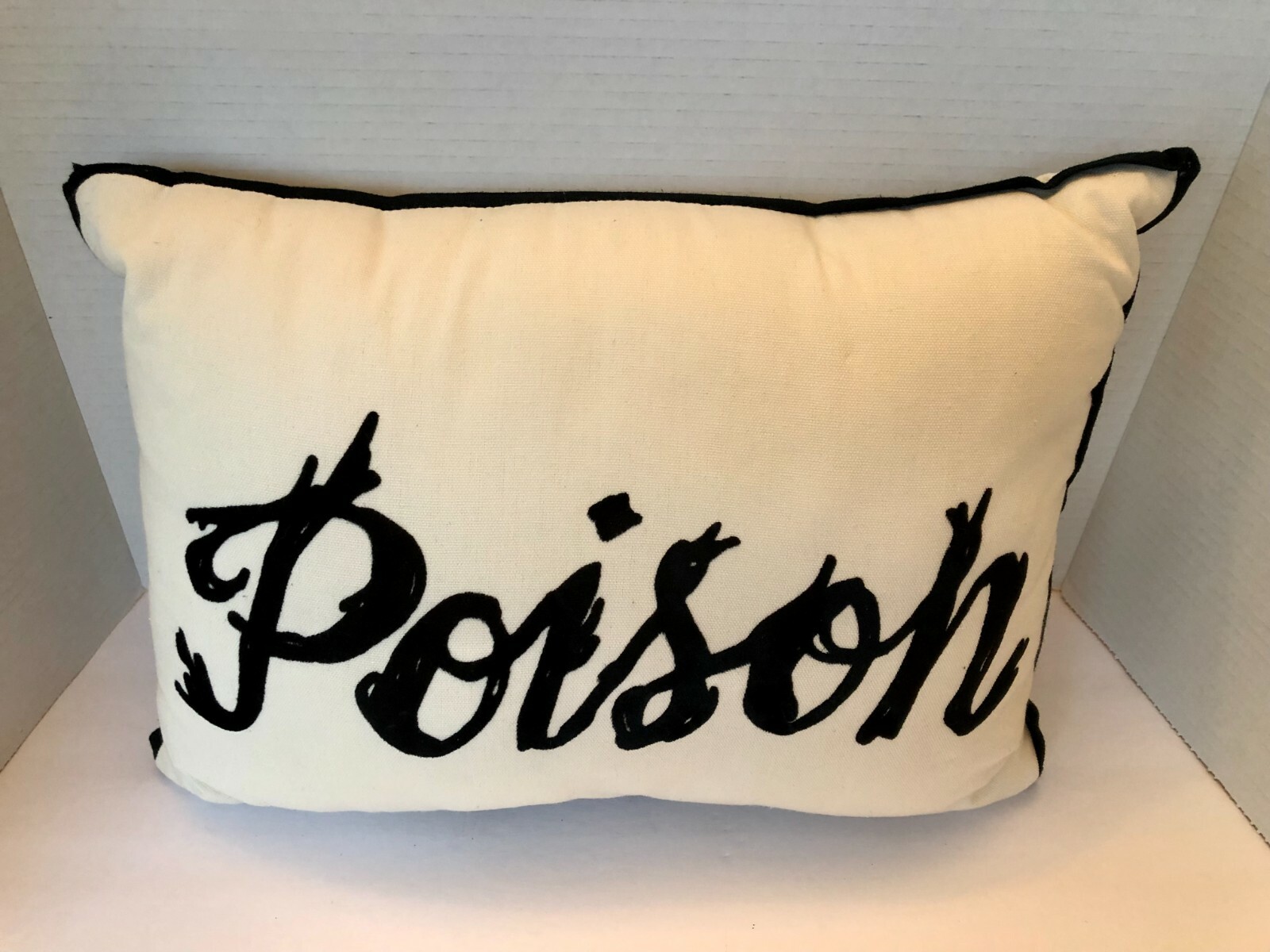 Halloween "POISON" Cursive Script Black & White Throw Pillow - Seasonal Décor 