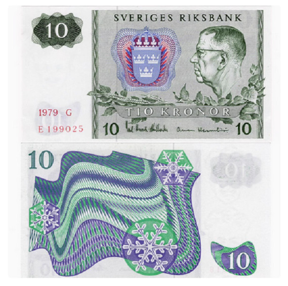 1963-1990 Sweden 10 Kronor P 52 UNC NEW Banknote
