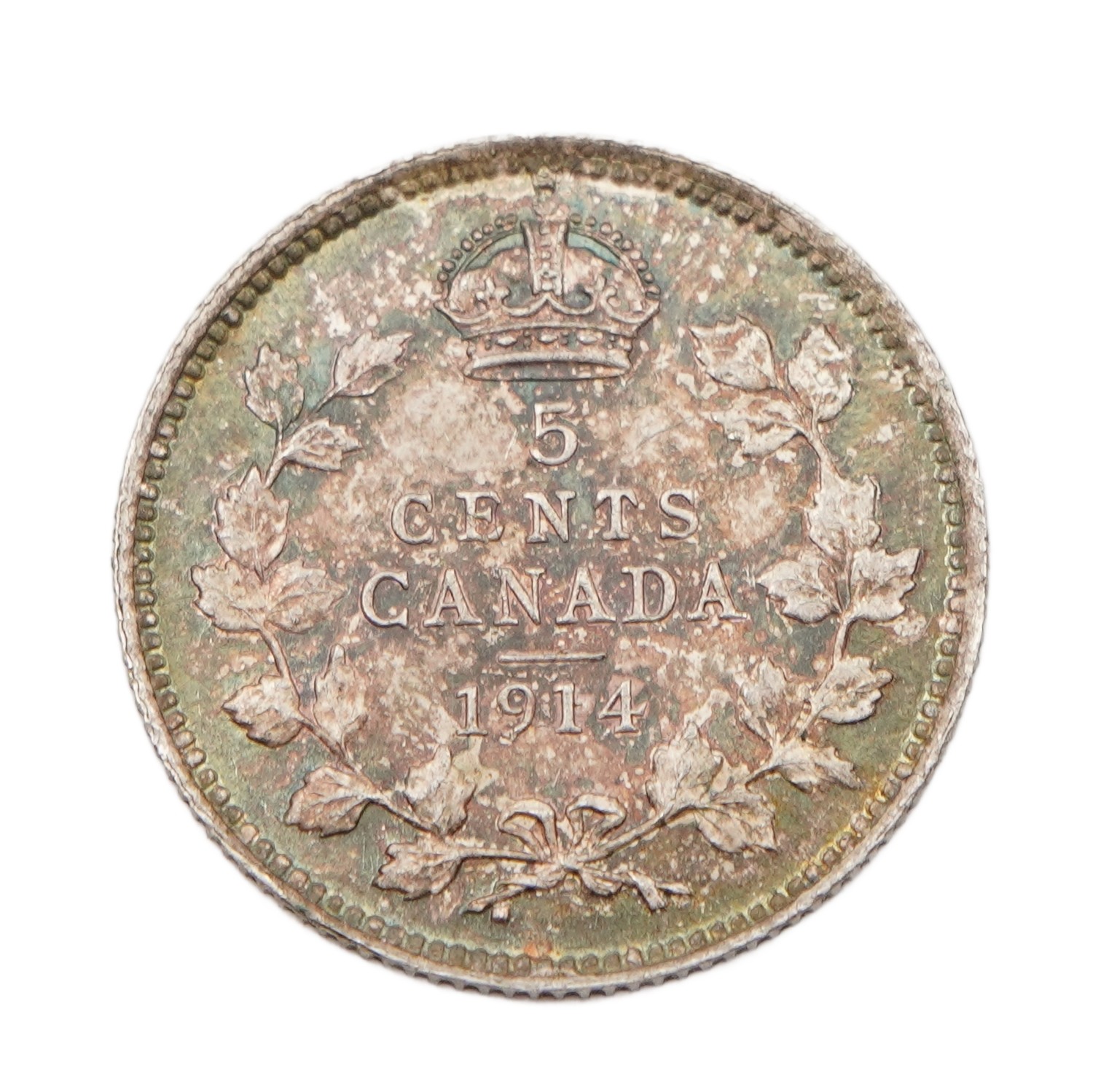 1914 Canada 5 Cents Silver Coin Choice AU/UNC George V