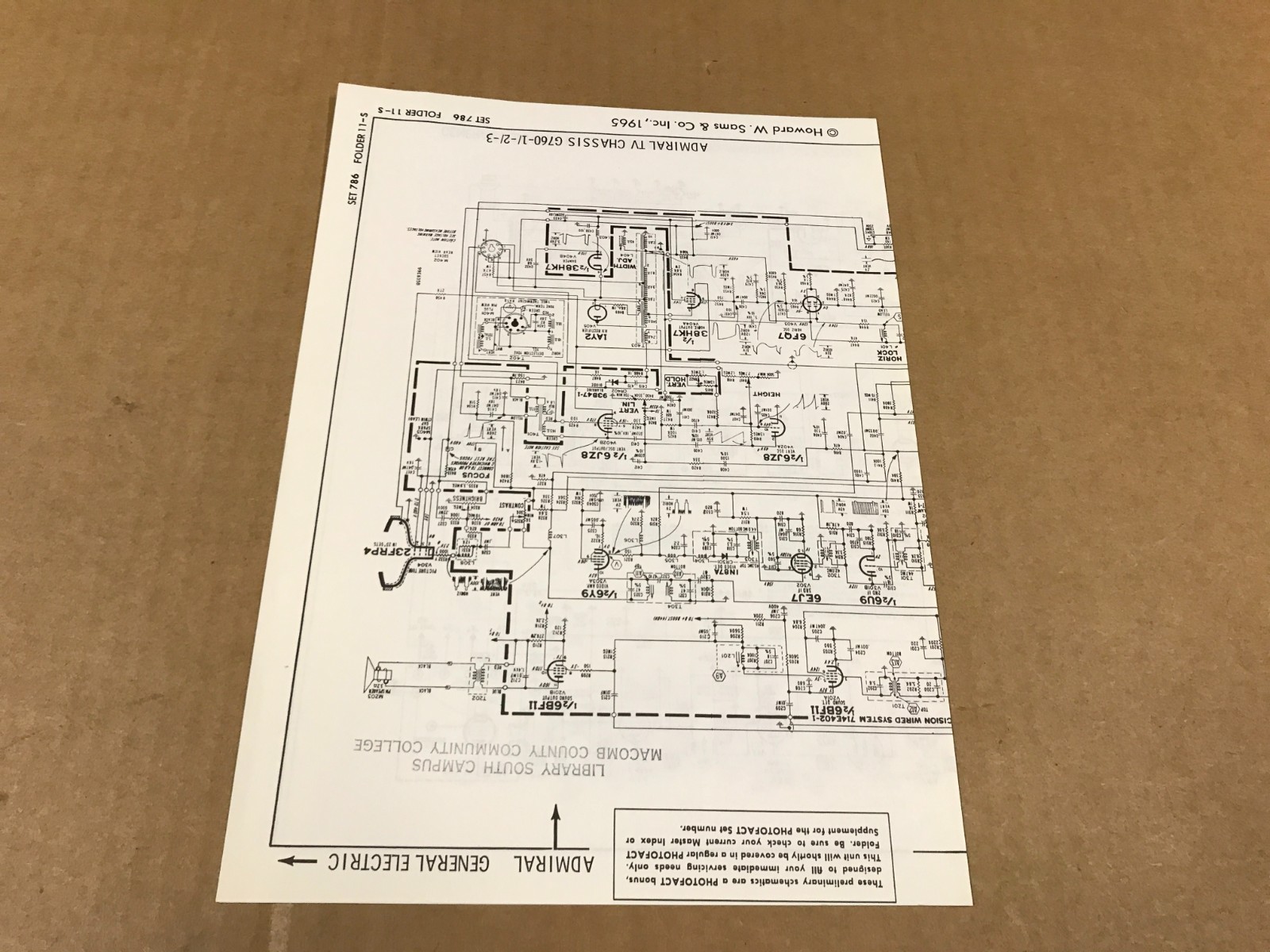 VTG Photofact Folder - 786 - Admiral TV Chassis Diagrams- G-760-1/-2/-3