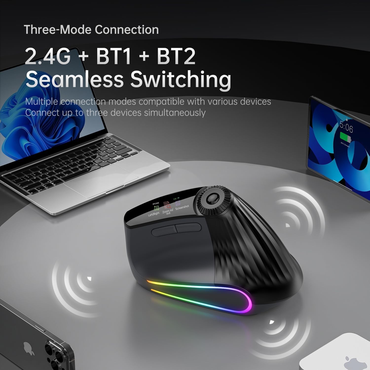 Ergonomic Vertical Mouse Wireless, Rechargeable Bluetooth