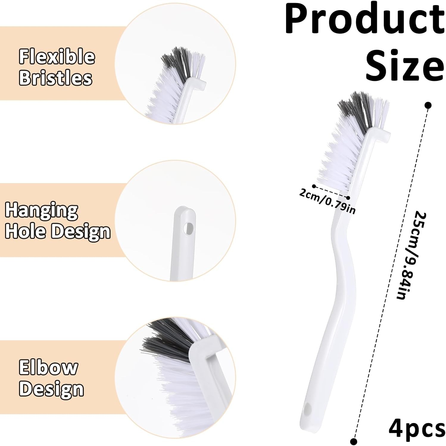 4PCS Right Angle Kitchen Scrub Brushes Small Crevice Cleaning Tools with Stiff B