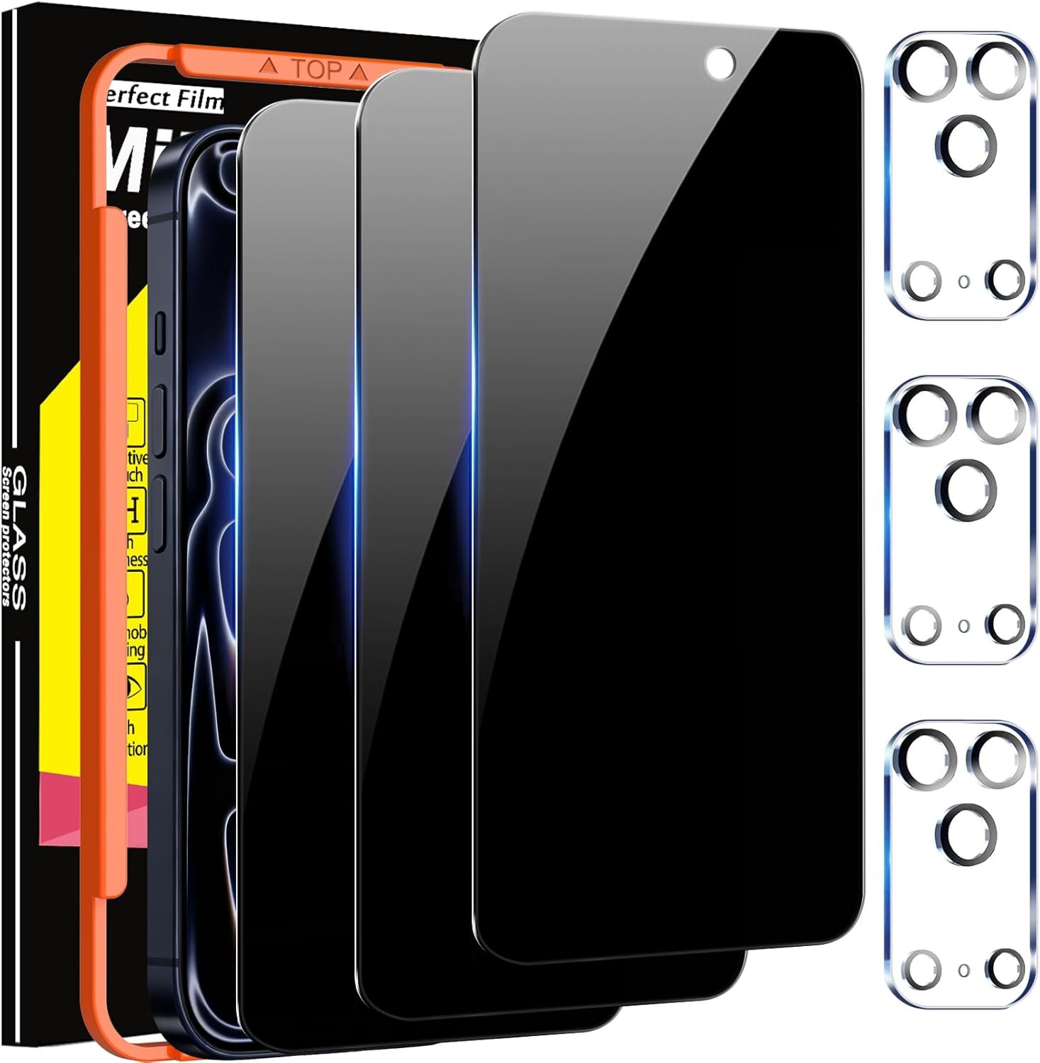 3-Pack Privacy Glass Screen Protector & Camera Lens Guard for iPhone 17 Pro Max
