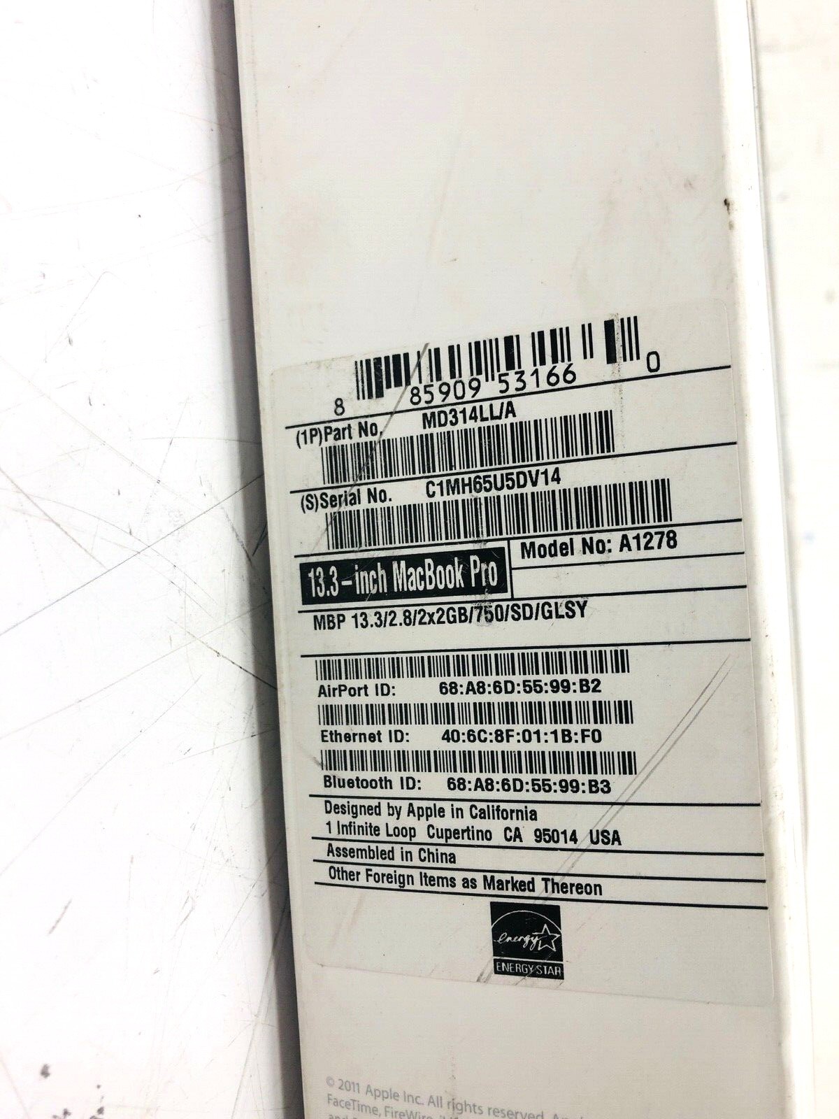 Apple A1278 13.3" MacBook Pro EMPTY BOX