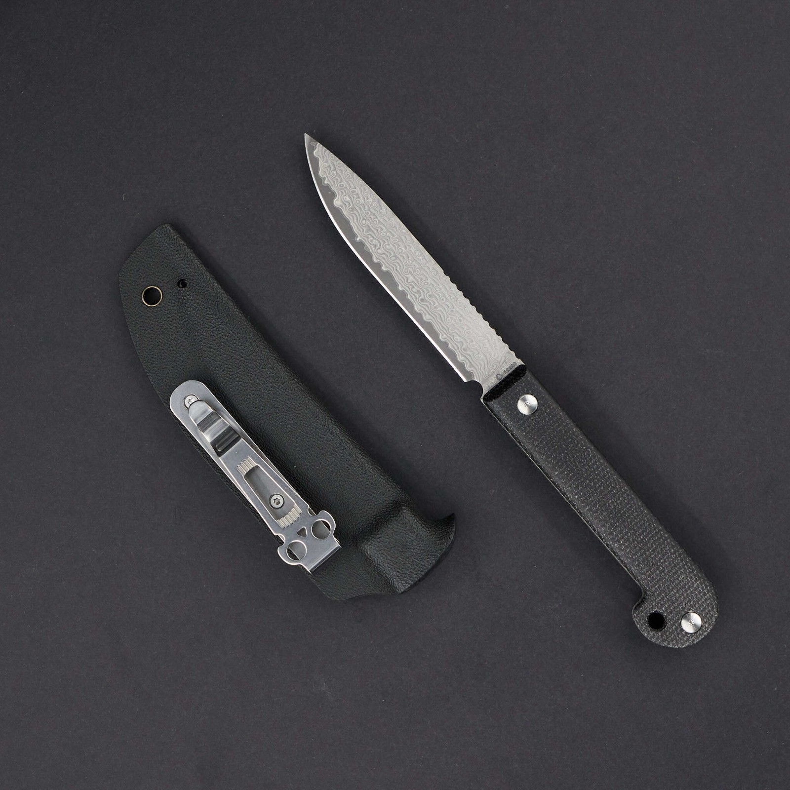 Daggerr Knives Ataman Fixed Knife 3.5" Damascus Steel Blade Black Micarta Handle