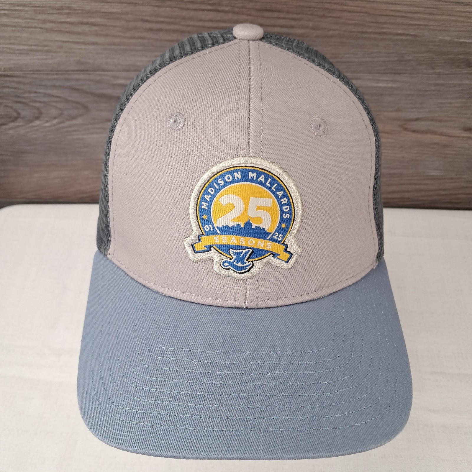 Madison Mallards 25th Anniversary SGA Snapback Hat Blue with Mesh Back