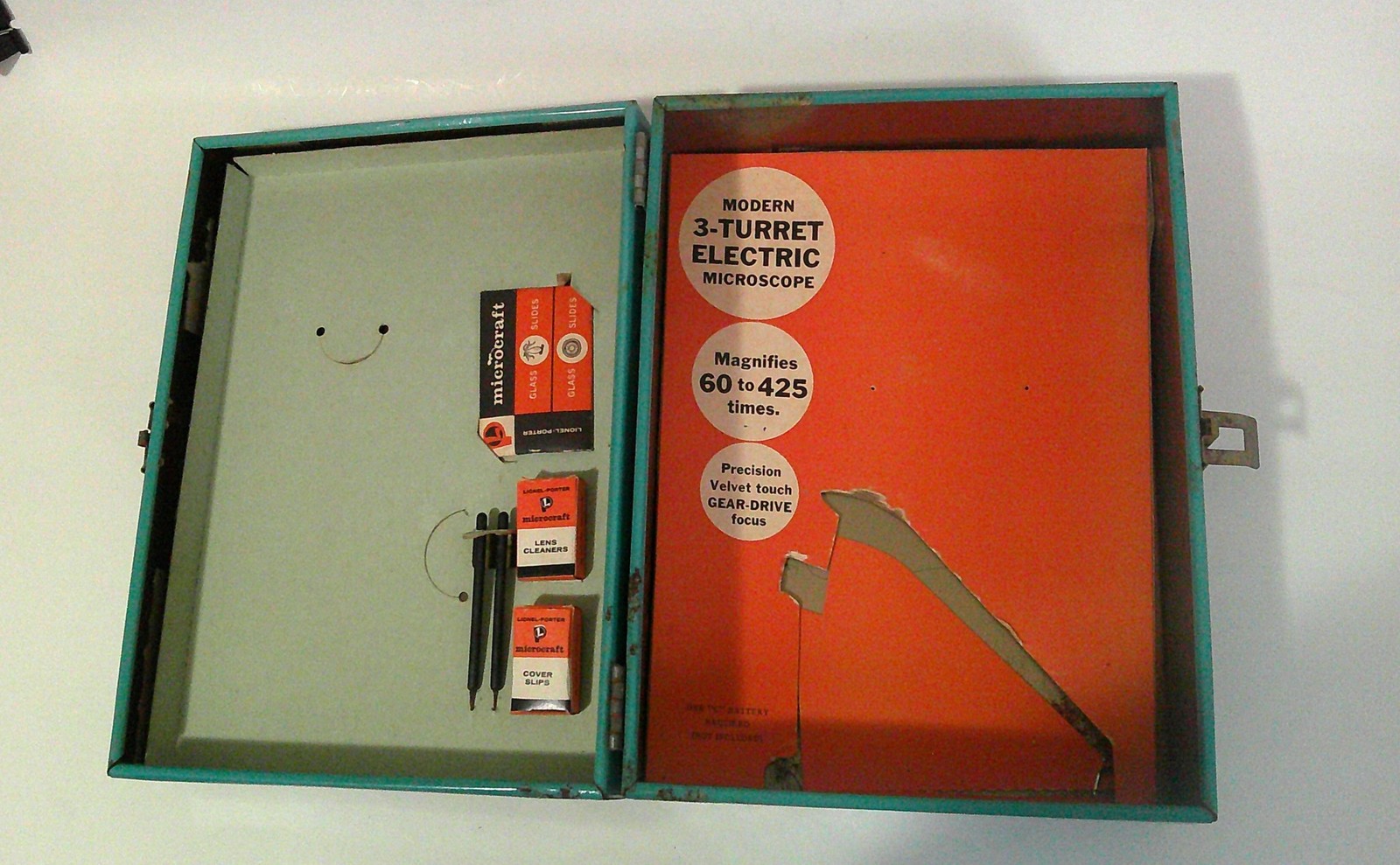 Vintage 1960 Lionel-Porter Panel Microcraft Student Microscope Lab Slides