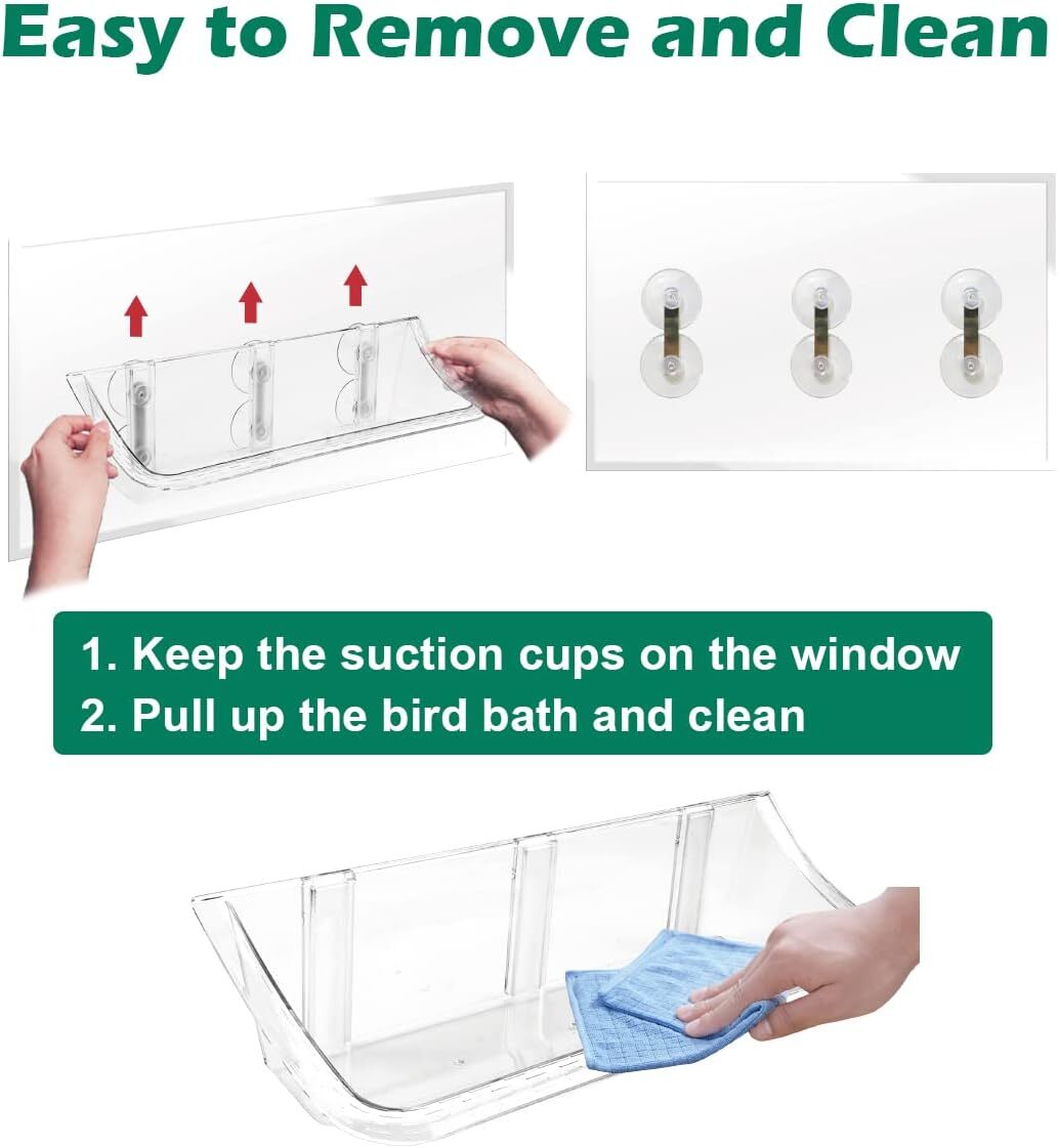 Clear Bird Bath Feeder for Outside Window Glass, Transparent