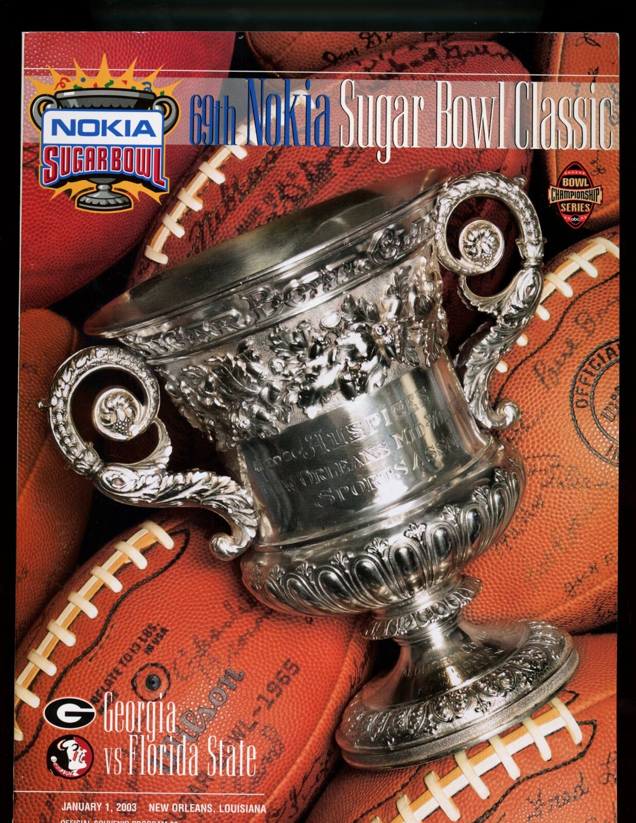 January 1st 2003 Sugar Bowl Program Georgia Florida State FSU LOOK!