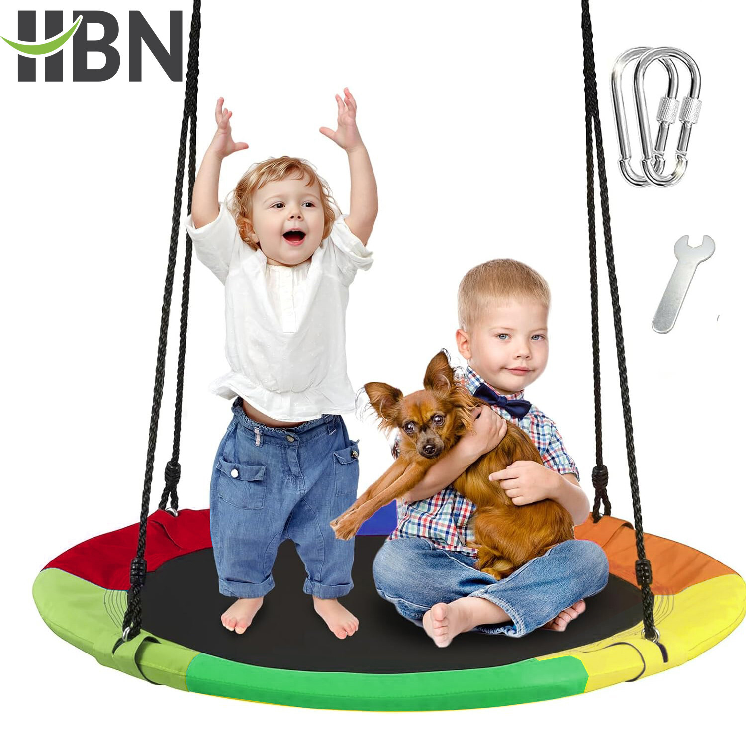 HBN 40Inch Saucer Tree Swing for Kids/Adults, 700Lb Outdoor Waterproof Net Swing
