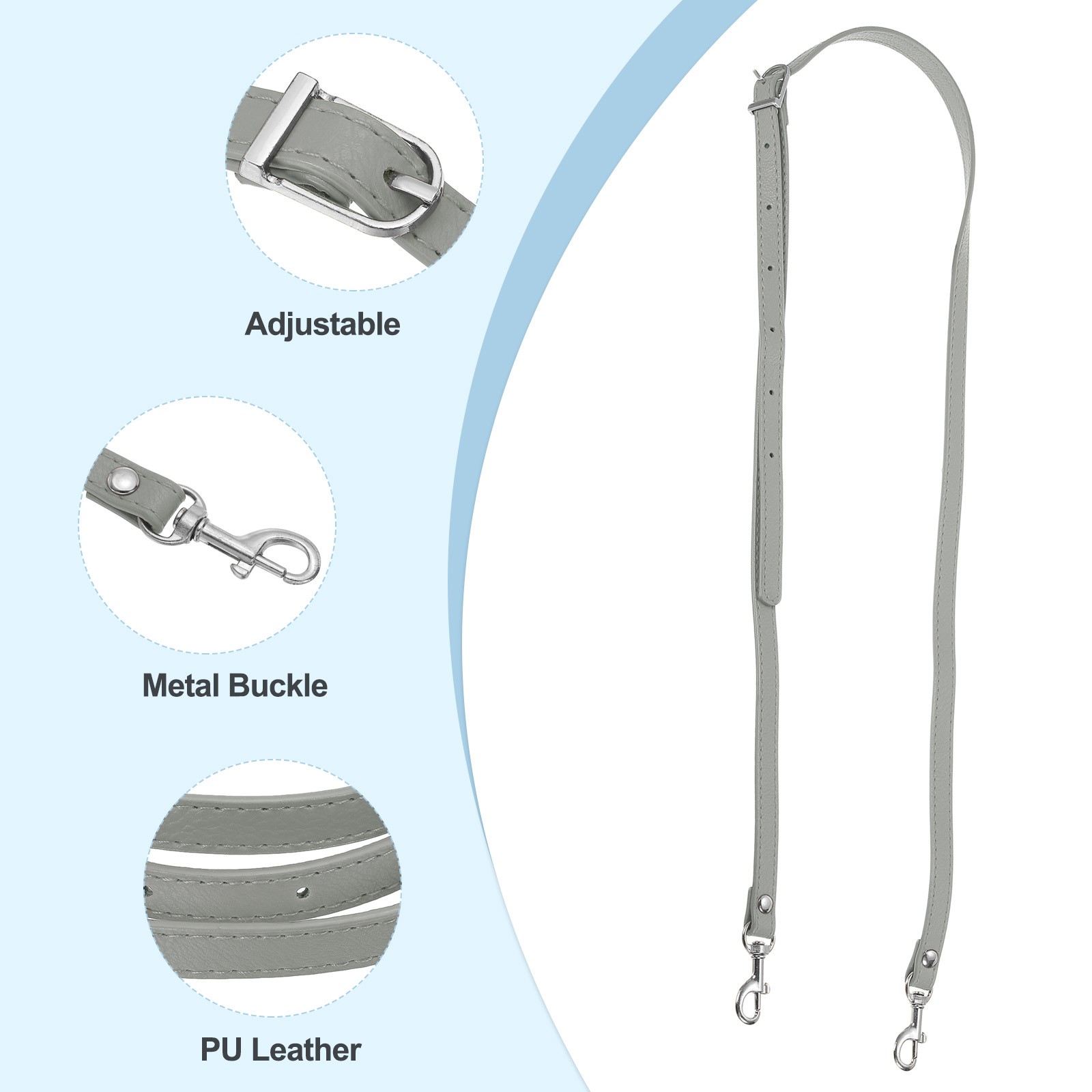 47 Inch Adjustable PU Leather Purse Strap with Silver Hardware, Grey