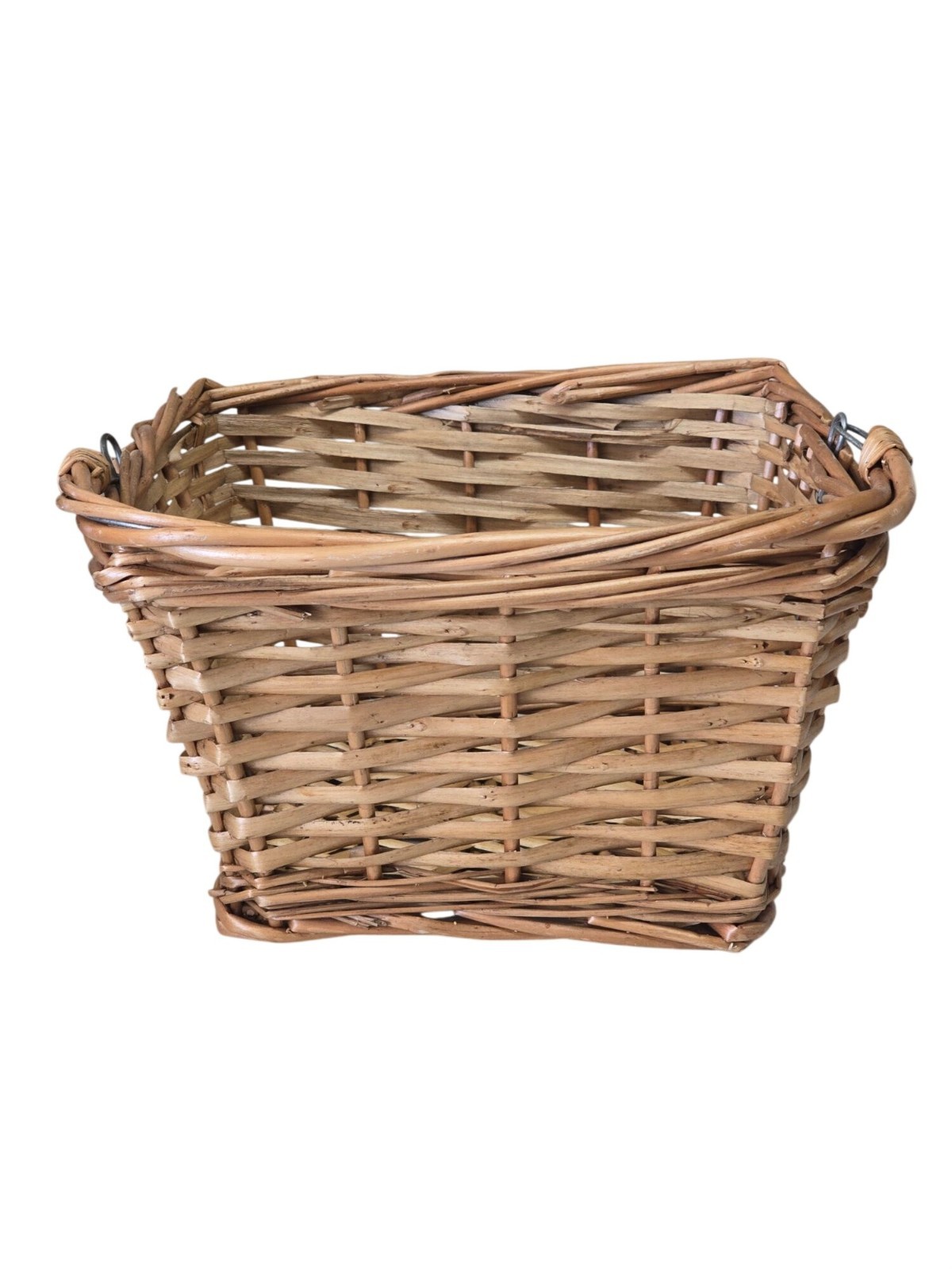 Handwoven Rectangular Basket Metal Link Collapsible Handle Natural