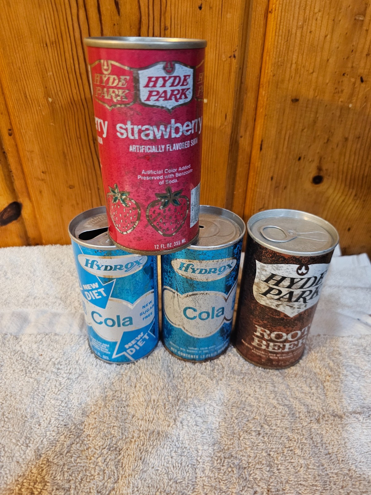 4 DIFF HYDE PARK STEEL SODA CAN CANS EMPTY G