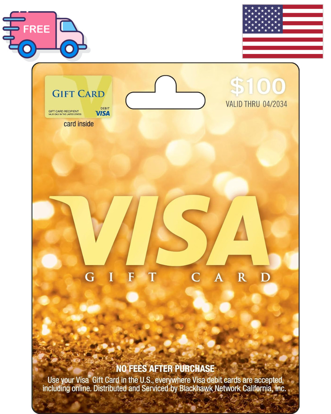 Visa $100 Gift Card Pre Paid Card ZERO CARD FEE ADDED, INSTANT DELIVERY ELIGIBLE