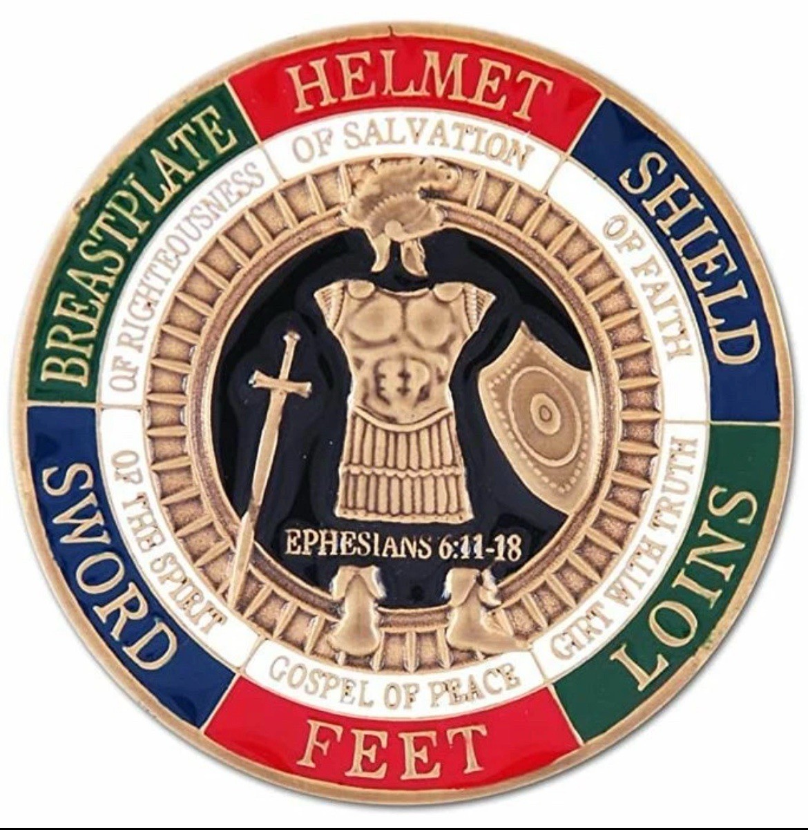Armor Of God, Pray Always Color Round Coin Ephesians 6:11-18 Challenge Coin