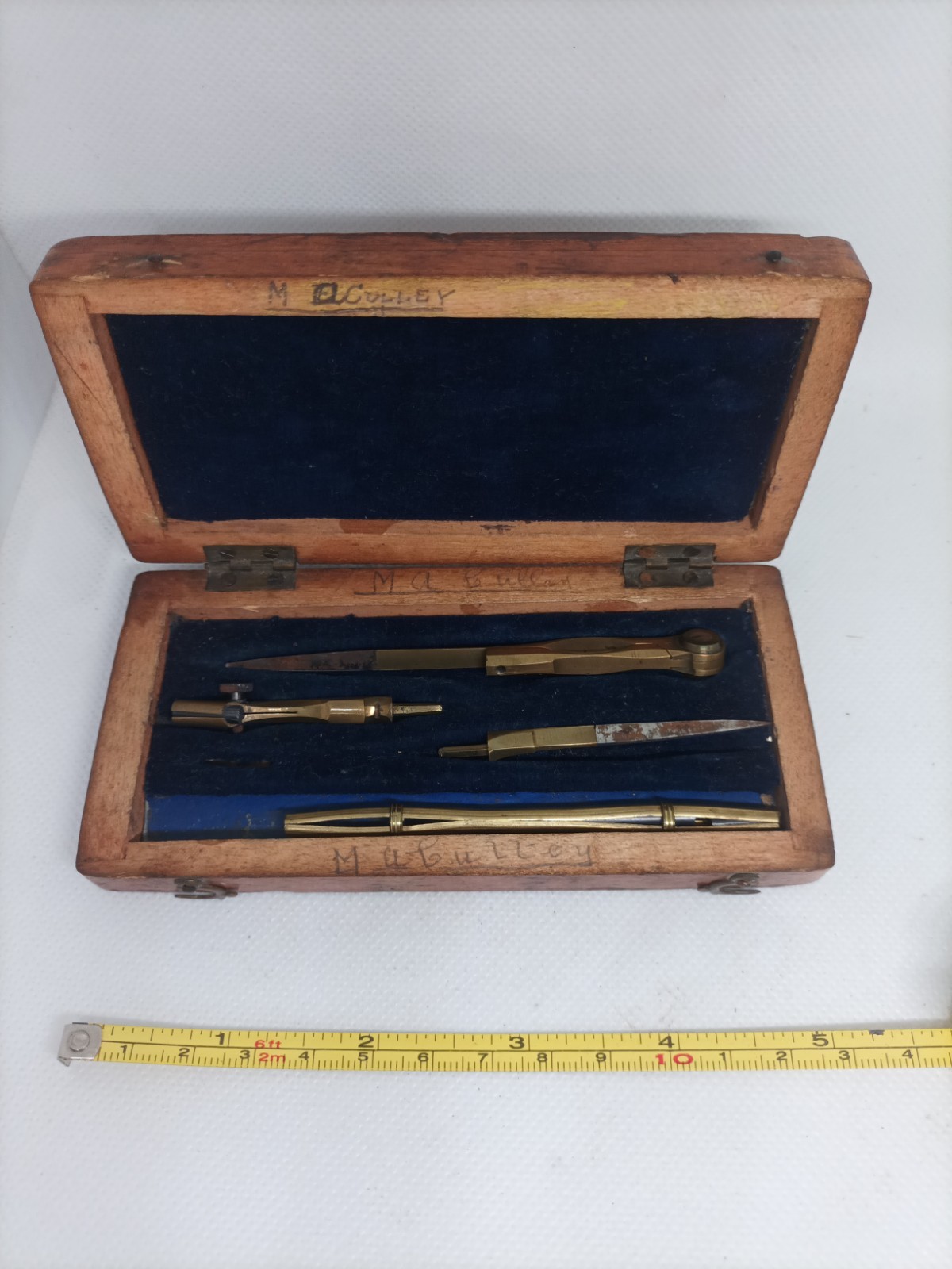 Vintage Wooden Boxed Drawing Instruments Draughtsman's Compass ?