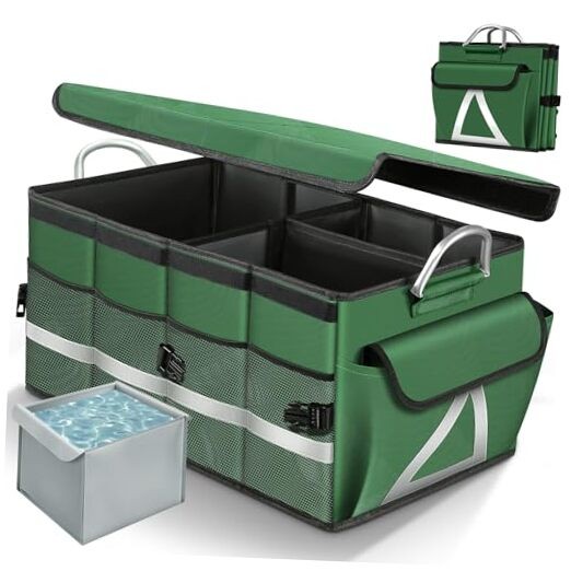 Car Trunk Organizer, Car Storage Organizer with Waterproof Bag Large 66L Green