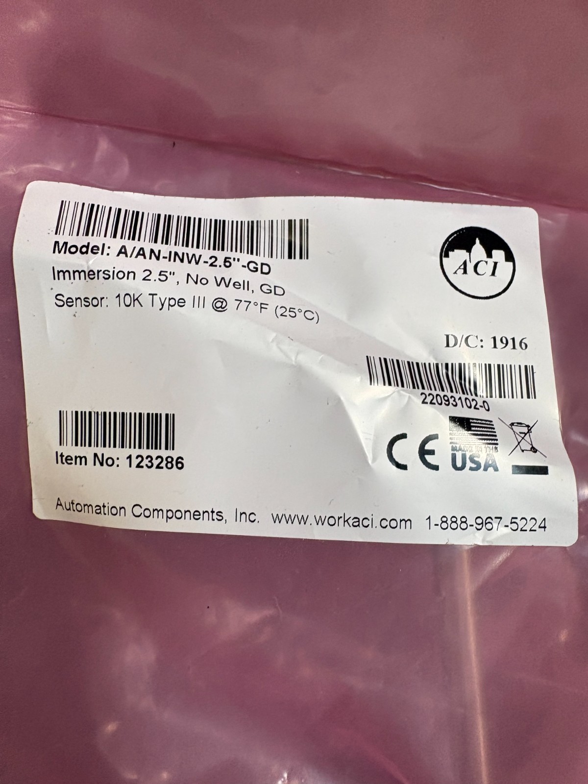 ACI - Immersion Temperature Sensor, No Well (A/AN-INW-2.5"-GD)