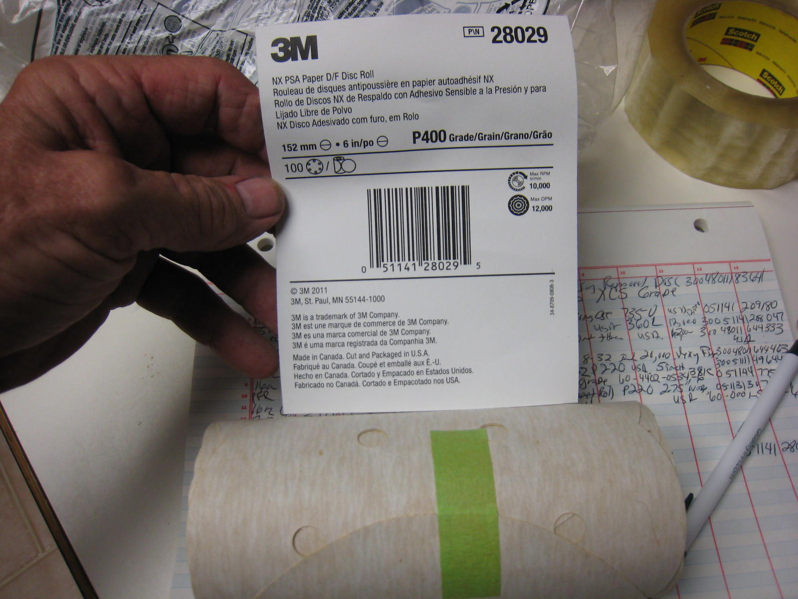 3M 28029  NX PSA Paper Disc Roll, Aluminum Oxide, 6" Diameter, P400 Grit 100 pc