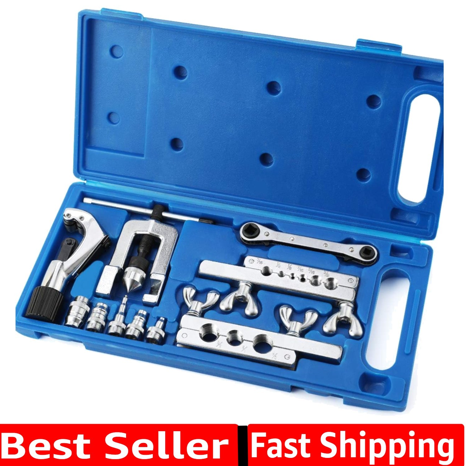 Versatile 9-Piece Swaging Tool & Flaring Kit for HVAC Tubing - Blue Steel Design
