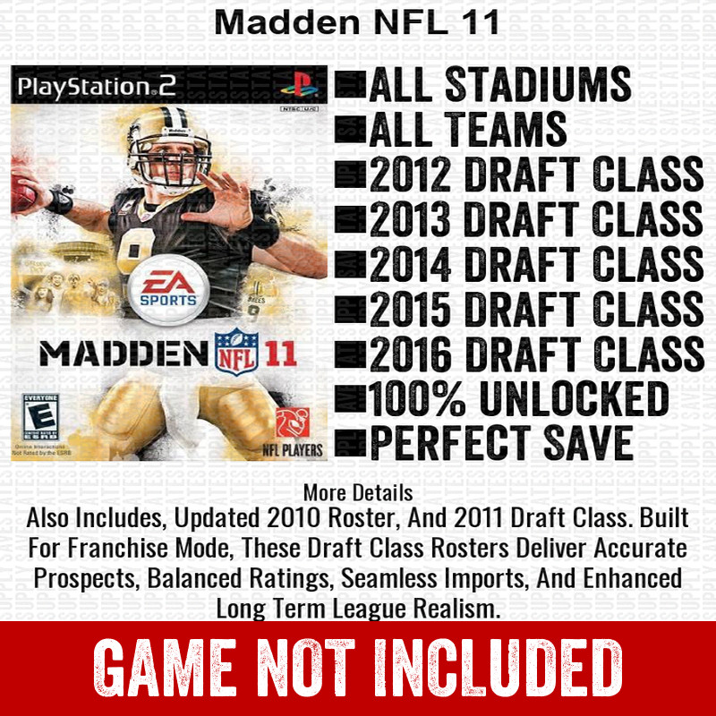 Madden NFL 11 PS2 Playstation Roster Season Player Update Memory Card