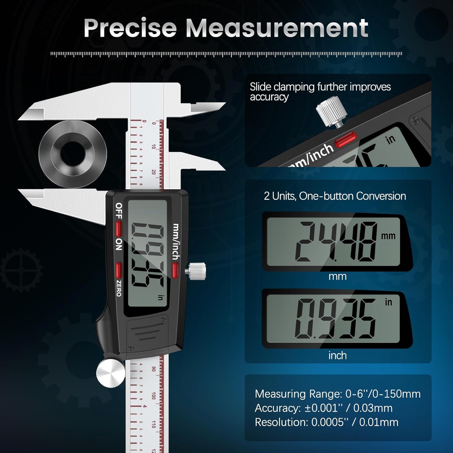 Digital Caliper 6 Inch, Measuring Tool with Large Industrial 150mm