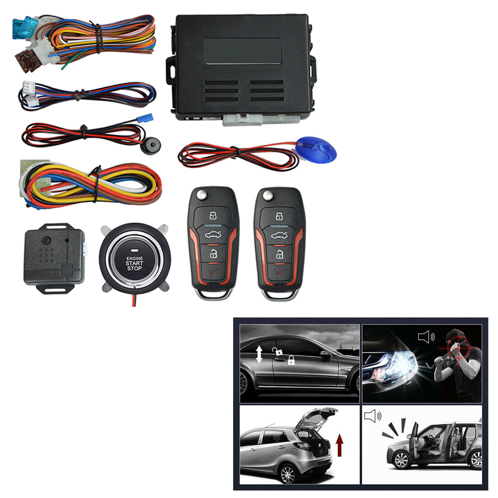 Car Keyless Entry Engine Start Security Alarm Push Button Remote Starter StopSLB