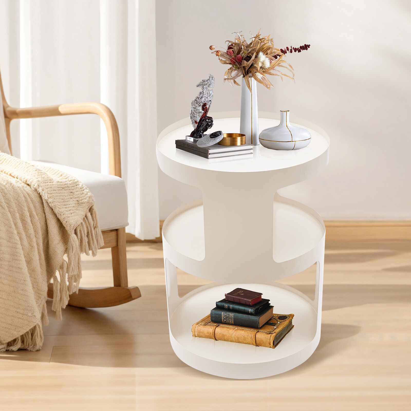 White Metal Side Table Modern Freestanding Nightstand Small Quality End Table