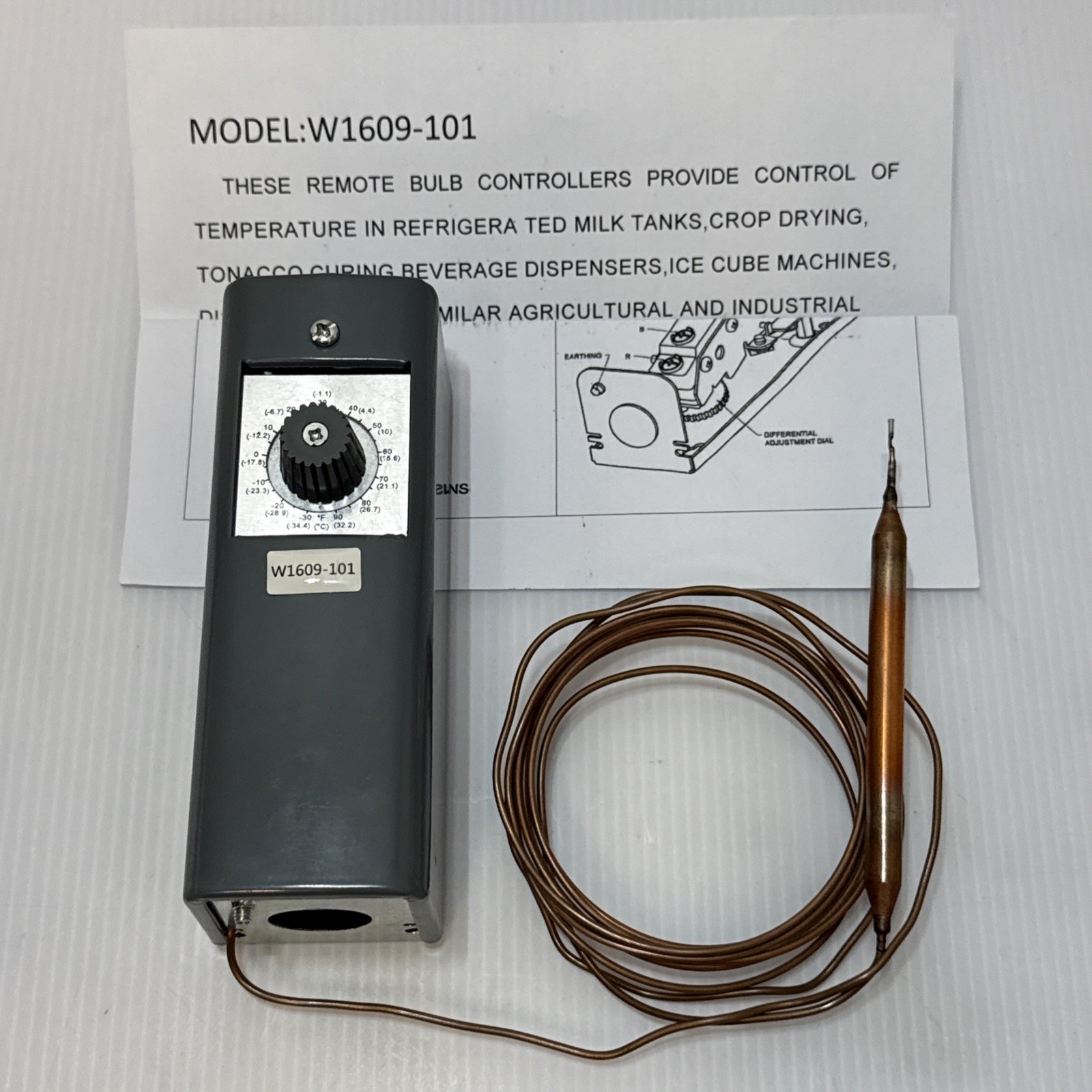 W1609-101 Remote Temperature Thermostat Controller 30°F–90°F w/ Probe