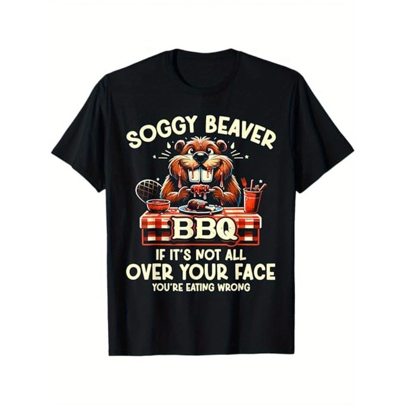 100% Cotton Funny BBQ T-Shirt - Soggy Beaver Humor for Men, Casual Loose Fit