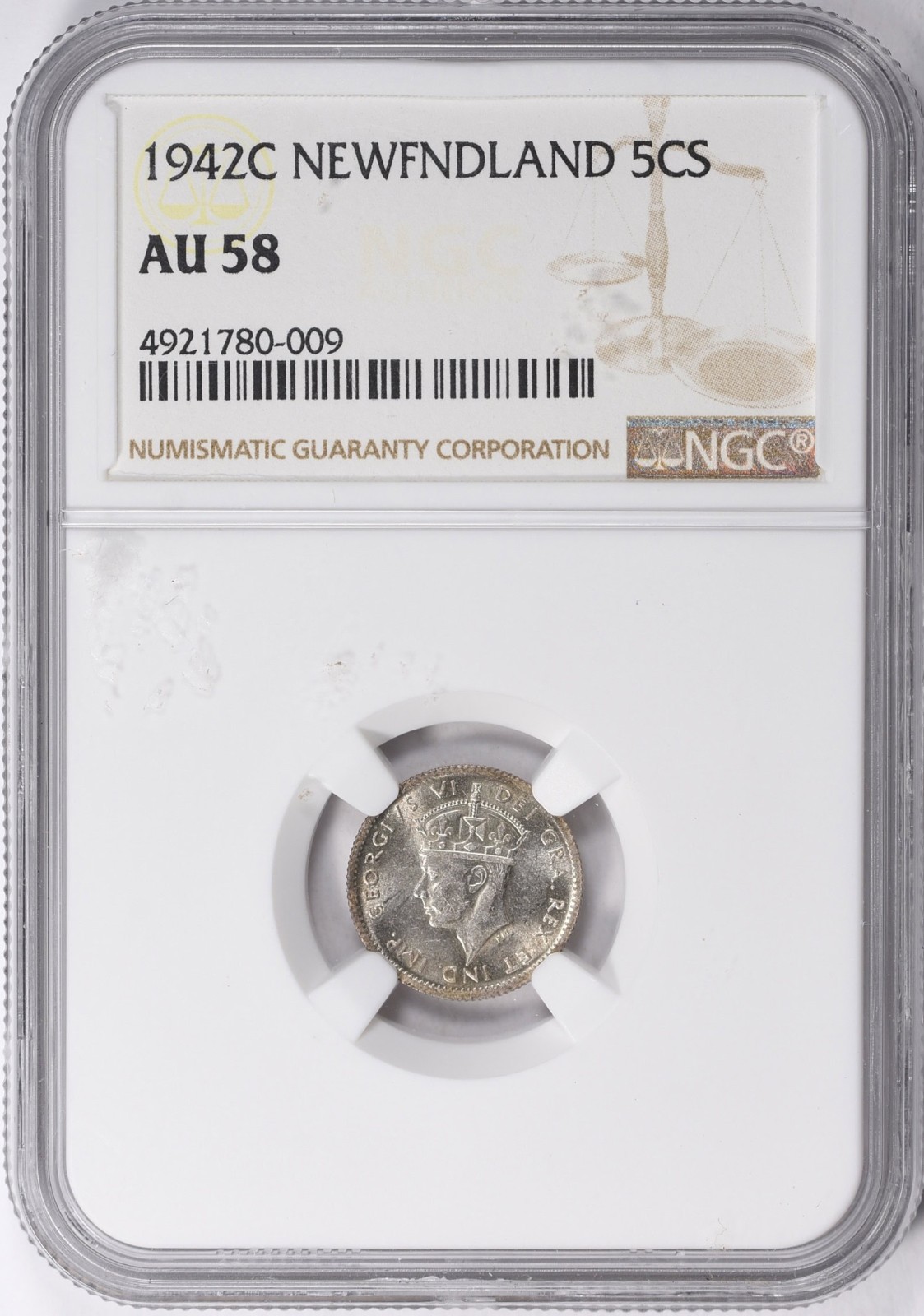 1942-C NGC AU58 Newfoundland 5 Cents