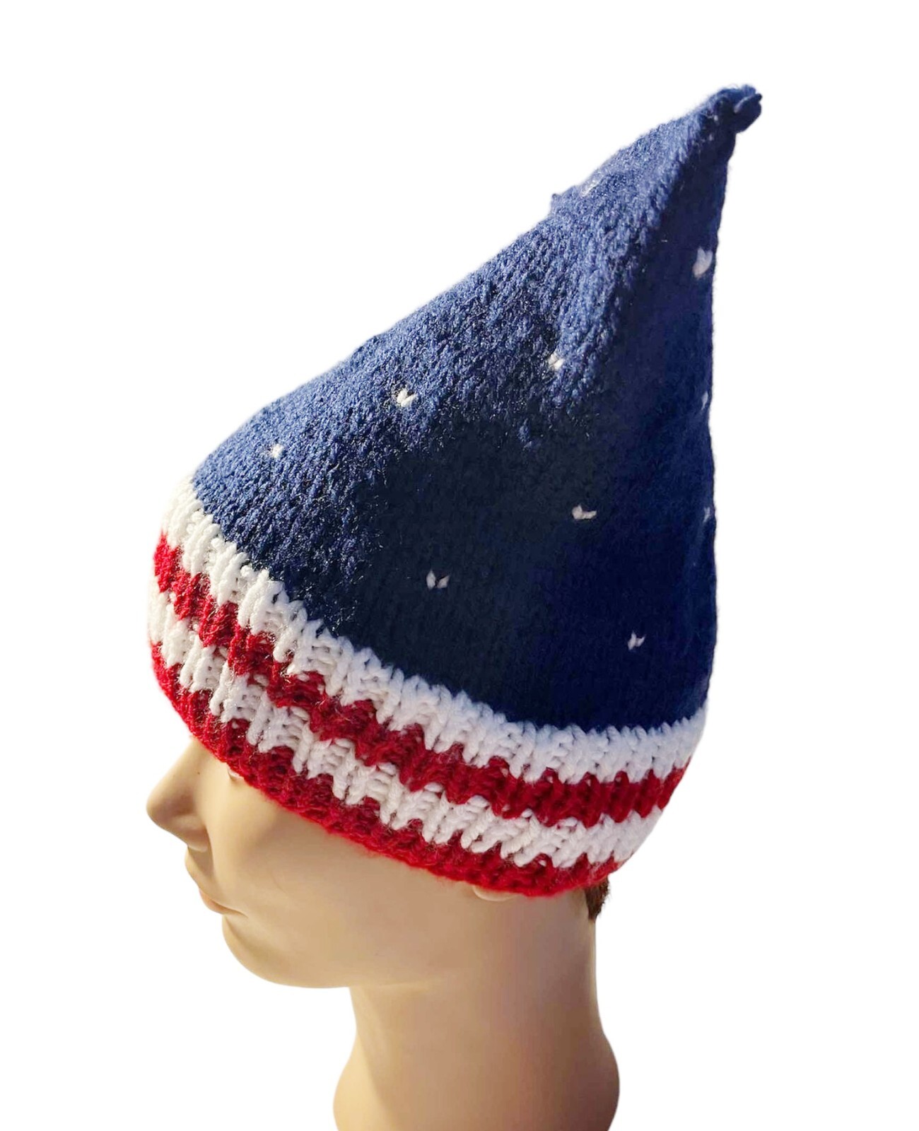Patriotic Hat Hand knitted Starry Hat Red White and Blue Medium