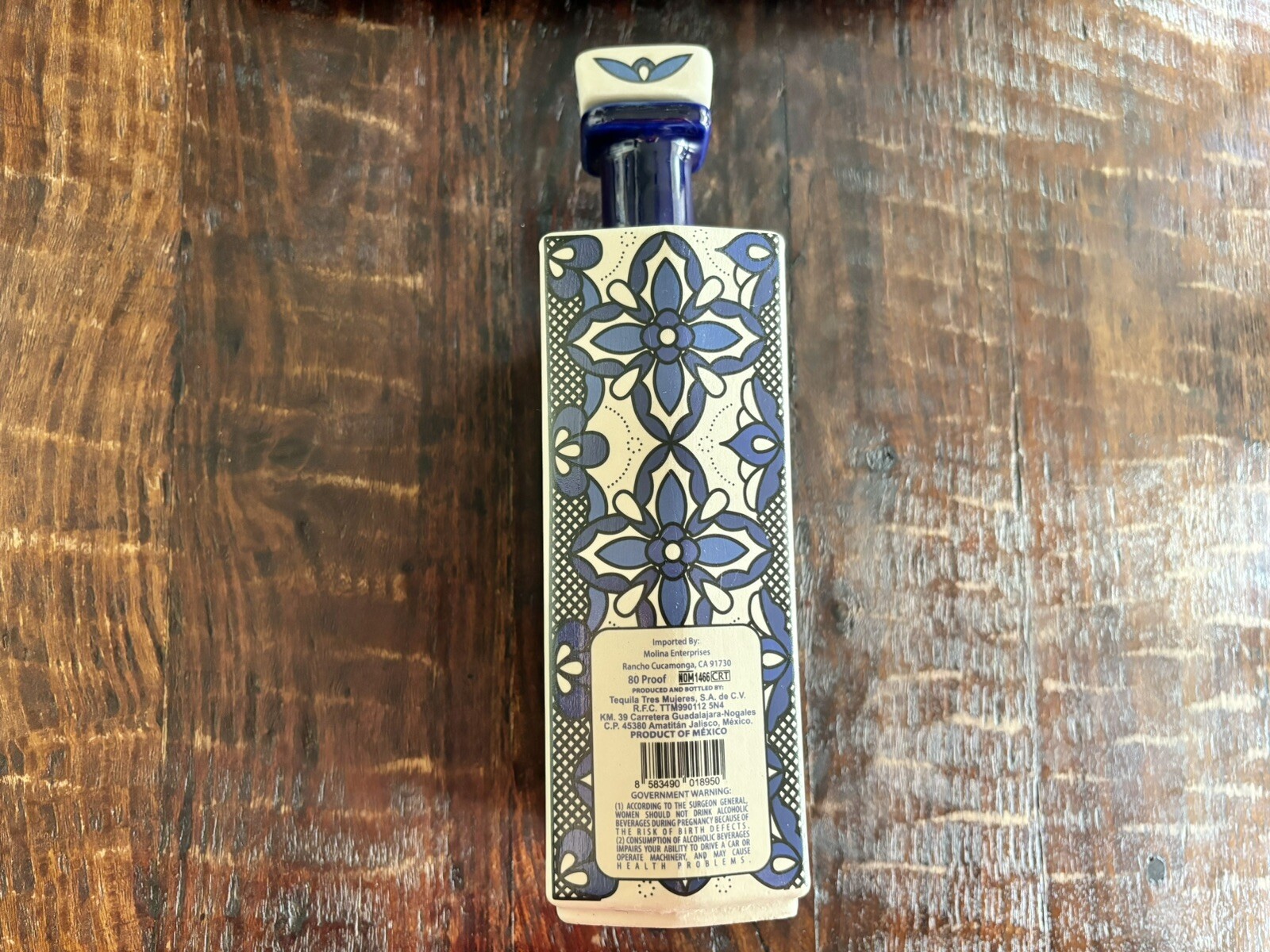 Dos Artes Tequila Blanco Agave Ceramic Empty Bottle Hand Painted 1 Liter