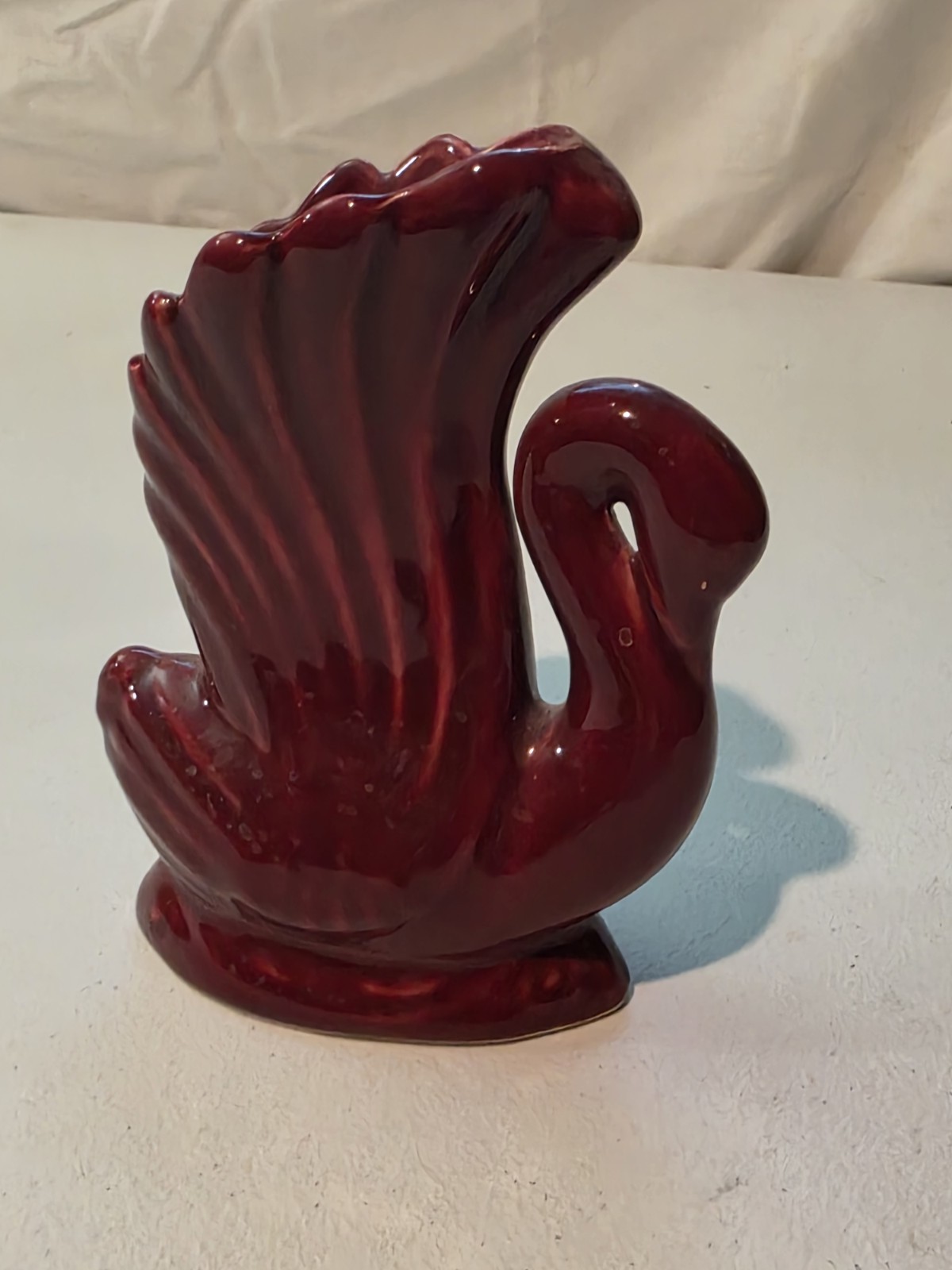Vintage Red Swan Planter Ceramic Pottery Vase Bird Figurine Gloss Glaze