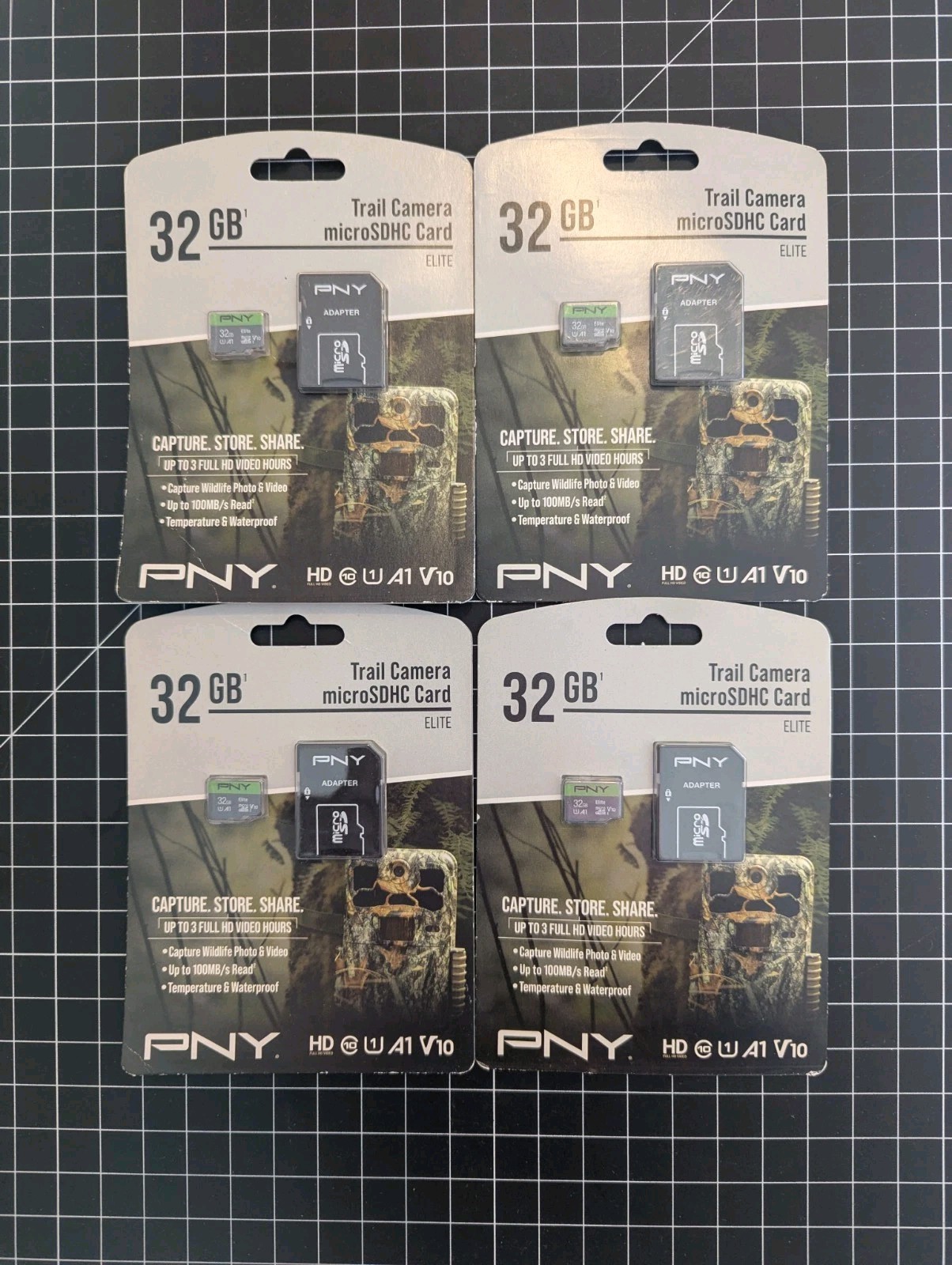 PNY 32GB Trail Cam MicroSDHC Memory Cards w/Adapter Four 1-packs