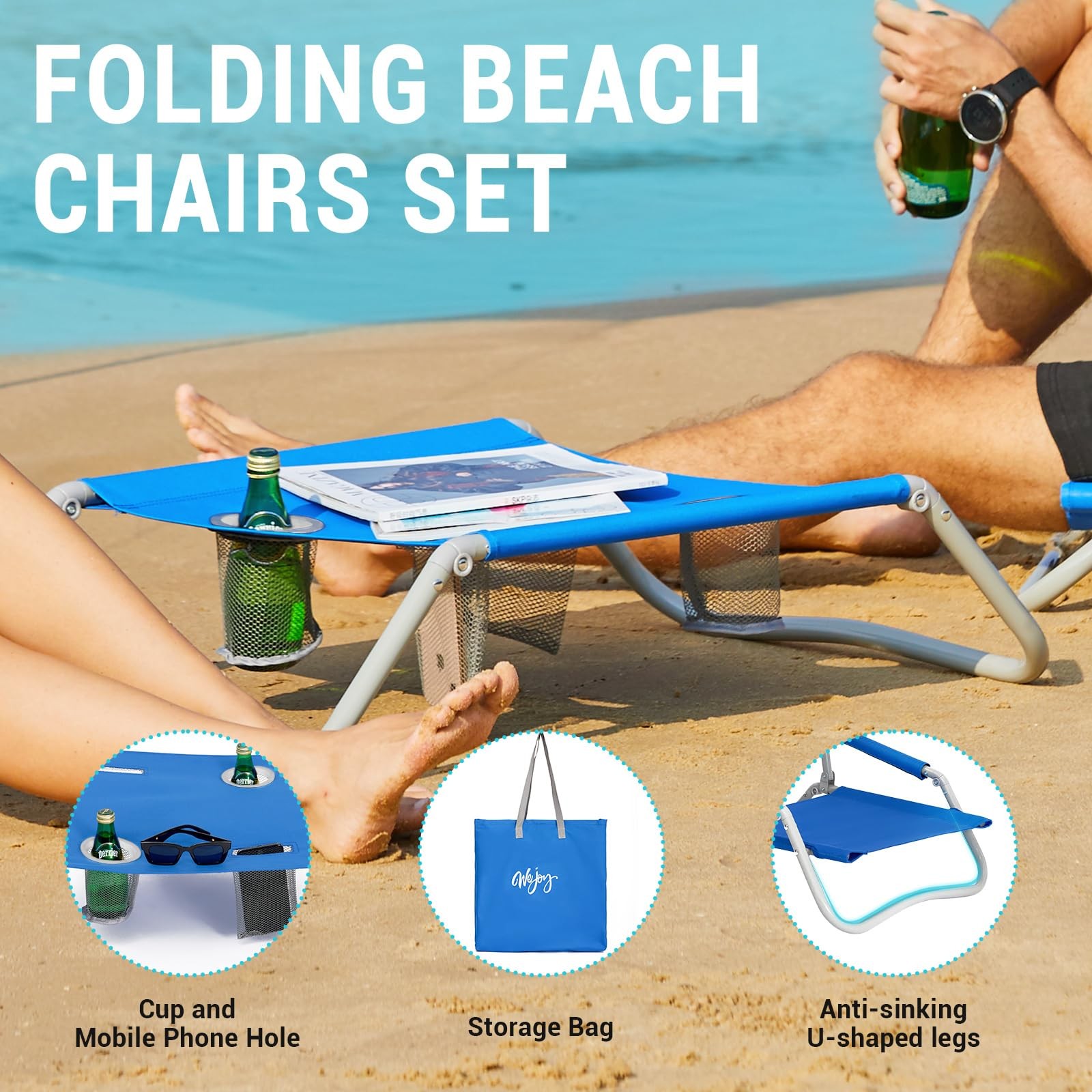 #WEJOY 2 Beach Chairs and Table Set Lightweight & Folding Backpack Beach Chai...