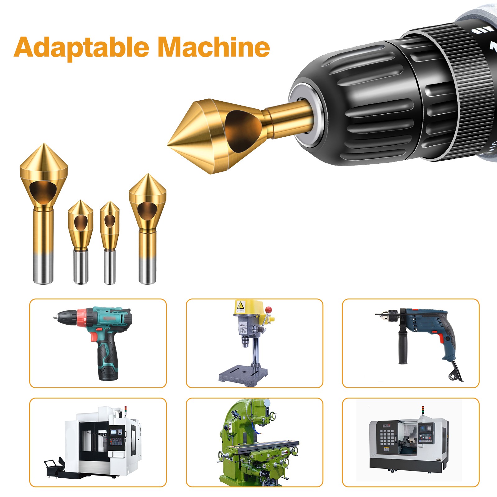 Countersink Drill Bit Set 1/2-1/4" HSS 90° Chamfer Tool for Deburring Beveling