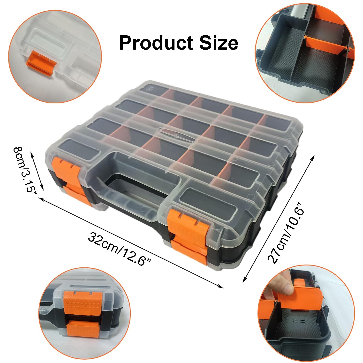Double Side Tools Organizer, Plastic Tool Box, 34-Compartment, Double Side St...