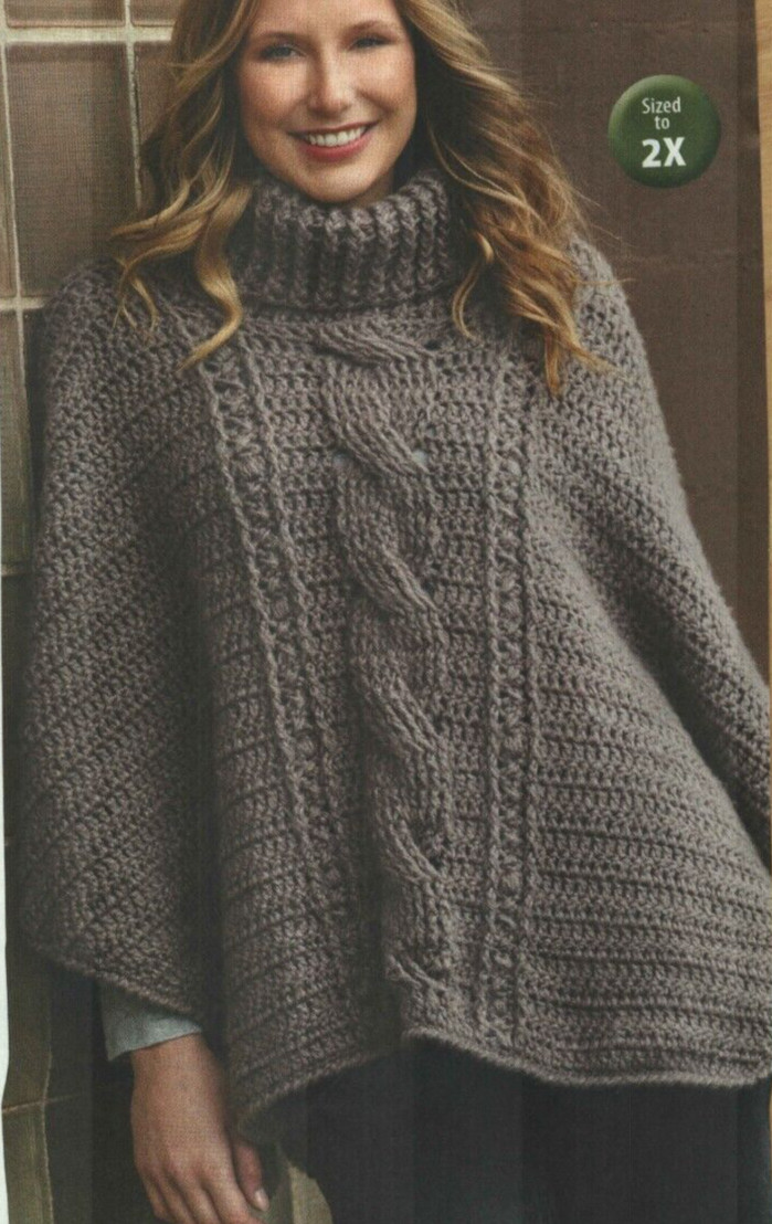TWISTER PONCHO 2 SIZES WOMEN'S CROCHET PATTERN INSTRUCTIONS