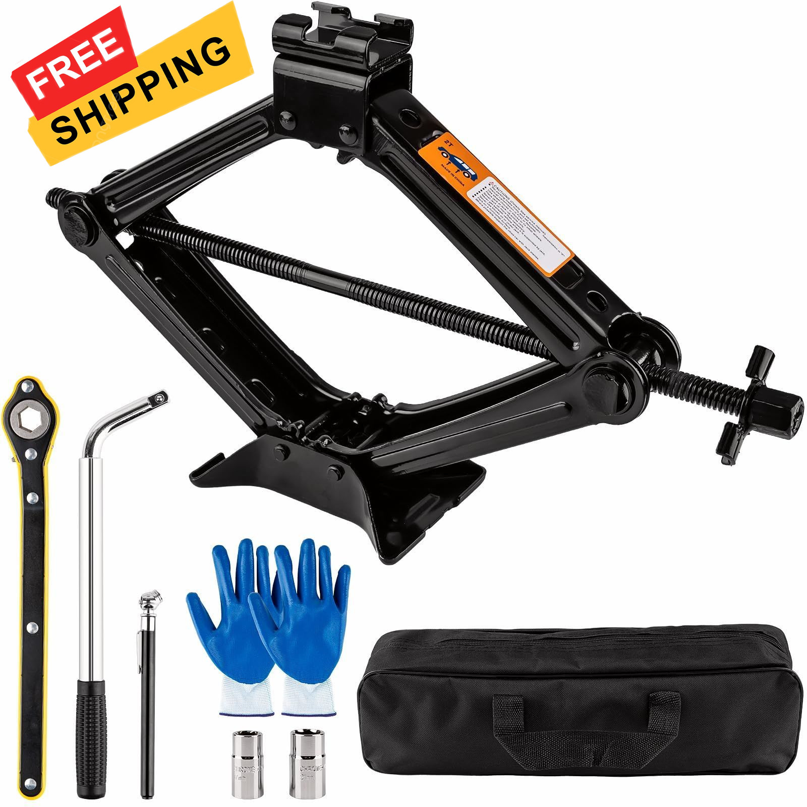 Beaiguna Portable Car Jack Kit, 2 Ton (4409 lbs) Scissor for Car, Black