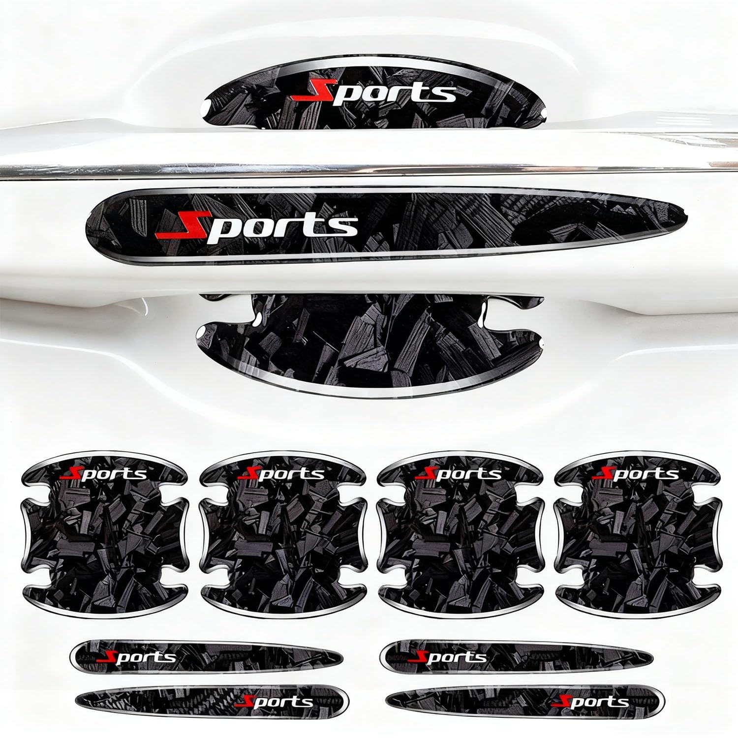 8 Pcs Black Carbon Fiber Car Door Handle Scratch Protectors