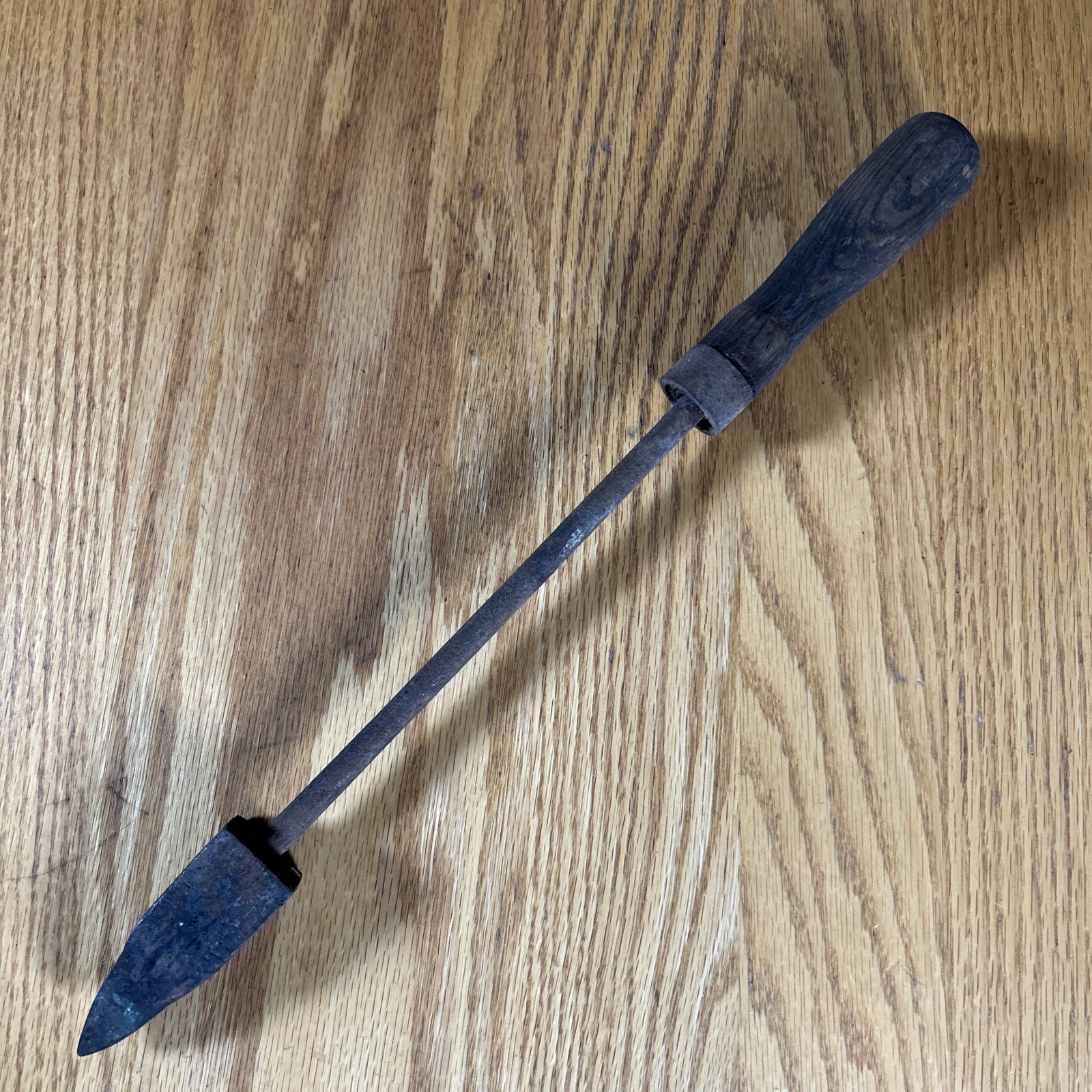 Antique Copper Soldering Iron 15.5" Long Wood Handle Blacksmith Metal Work USA