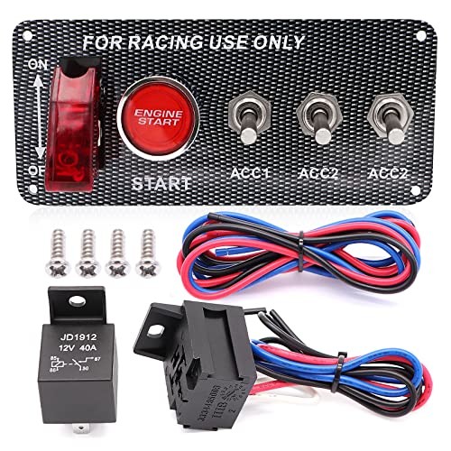 Jeemiter 12V 30A Ignition Switch Panel Kit, 5-in-1 Engine Start Push Button