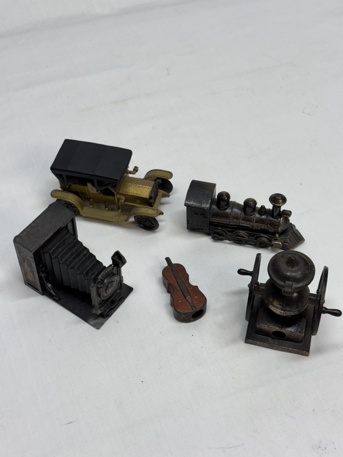 Vtg Pencil Sharpeners Western Lot of 5 Desk Metal Miniatures Hong Kong Die Cast