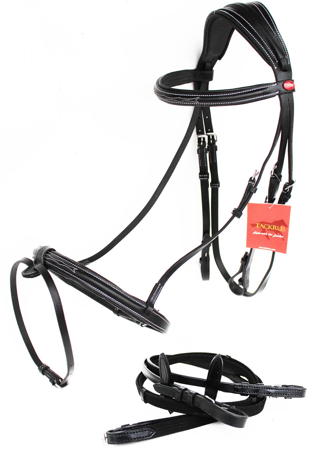 Horse English Padded Leather  Raised Adjustable Padded  Flash Bridle Reins