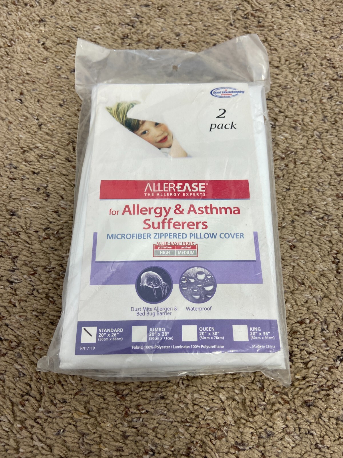 Allerease 2-Pack White Microfiber Zippered Pillow Cover Standard
