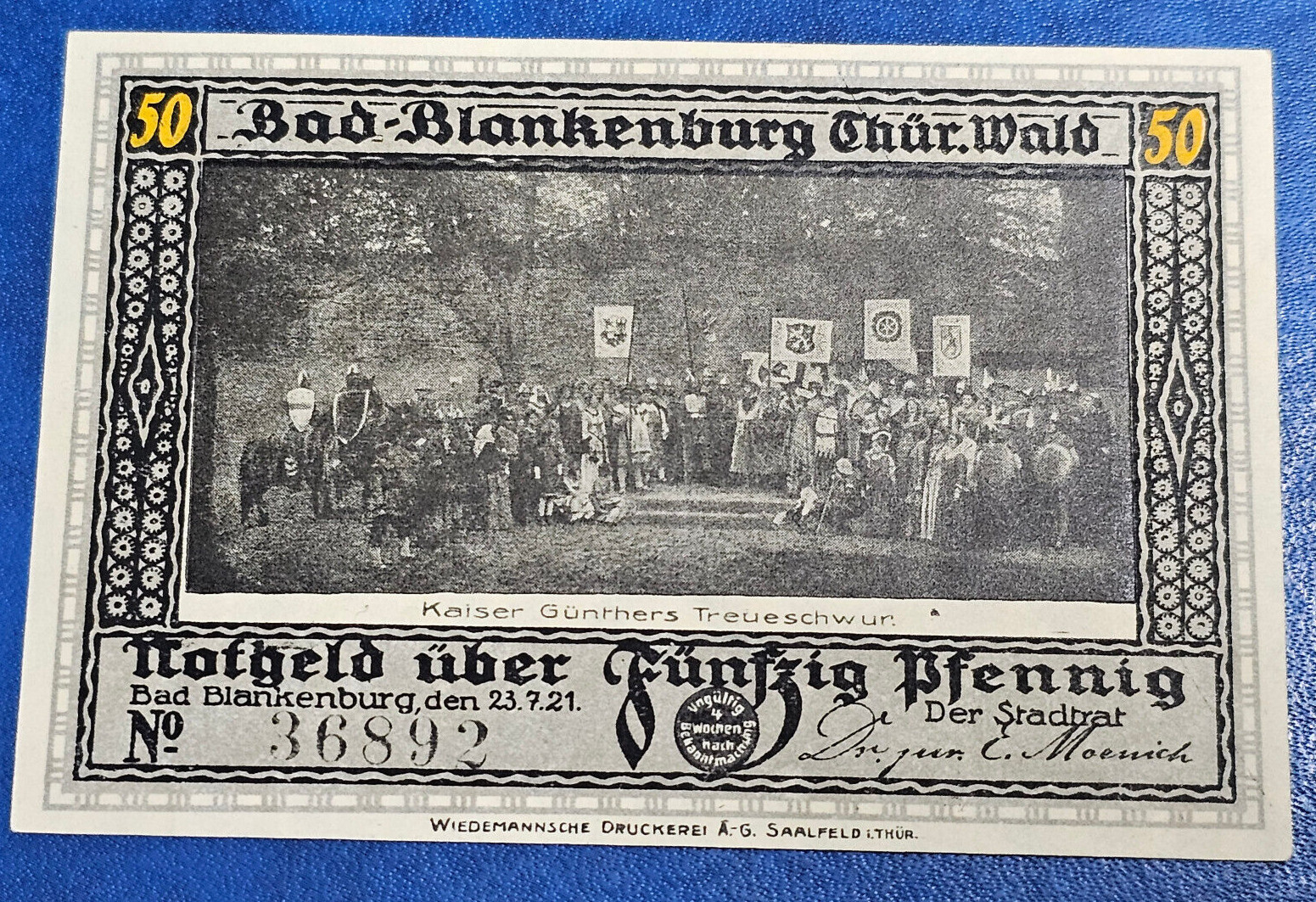 BAD BLANKENBURG NOTGELD 50 PFENNIG 1921 EMERGENCY MONEY GERMANY [🇩🇪35161]