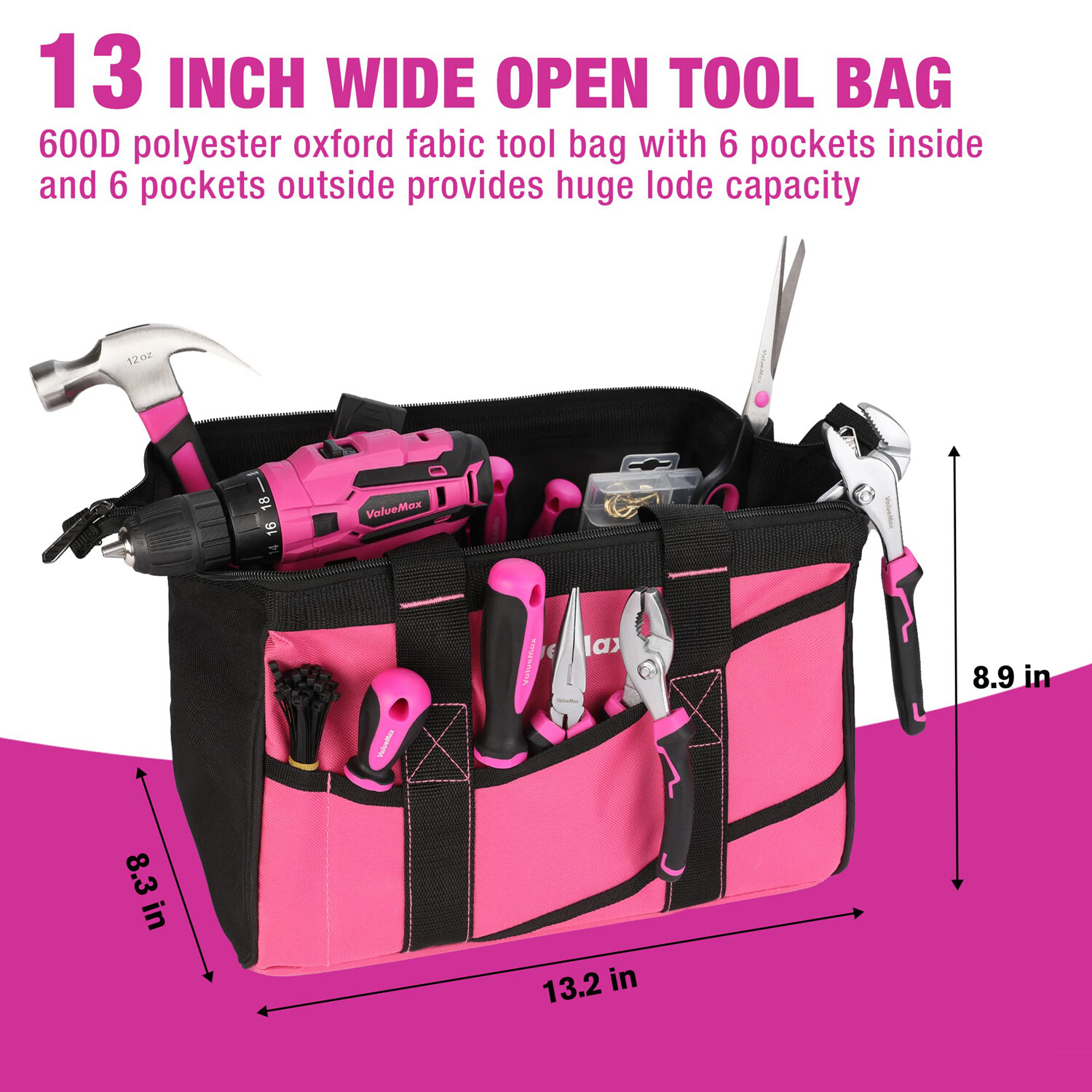 ValueMax 238PC Pink Tool Set Home Tool Kit 20V Cordless Drill Tool Set Drill Set